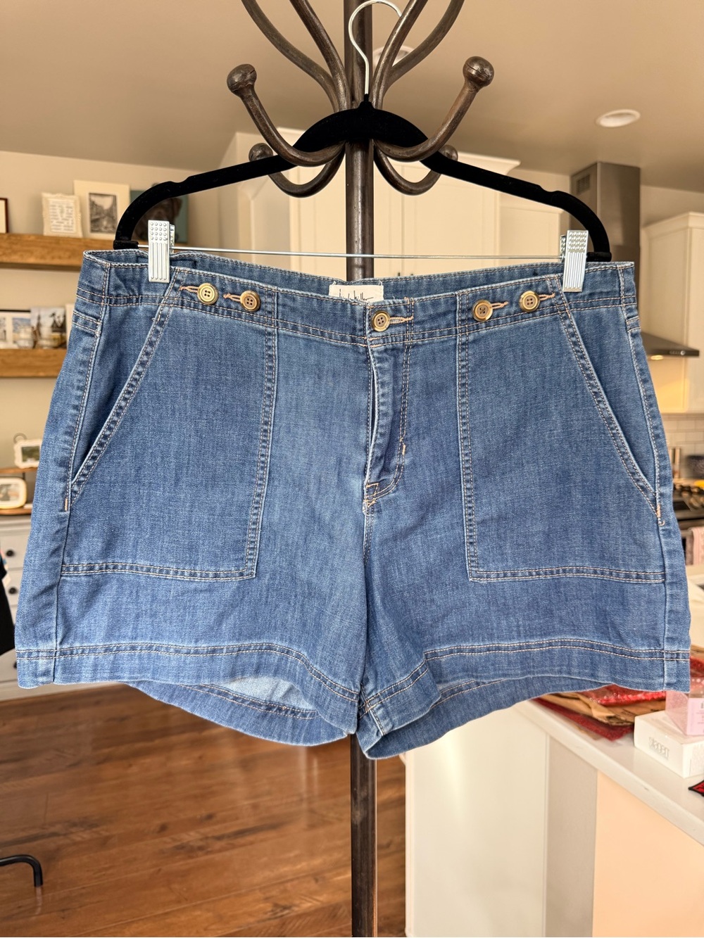 Nicole Miller Vintage-Inspired Blue Denim Shorts with Front Patch Pockets